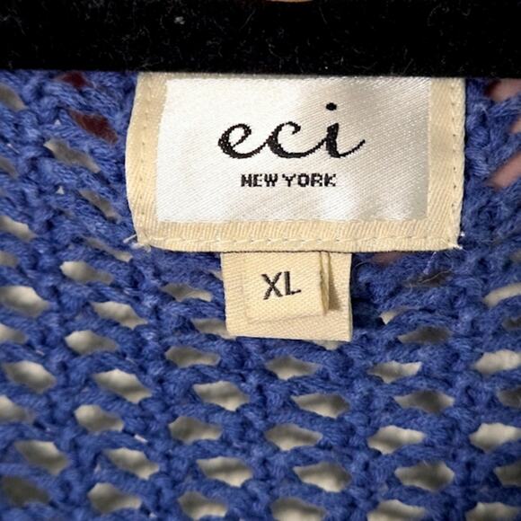 ECI New York Cotton Cable Knit Sweater Blue Textured Pullover XL Boho - Picture 7 of 9